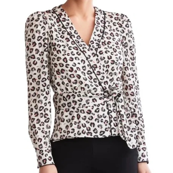 Bailey 44 Tops - Bailey 44 Black and White Animal Print Wrap Blouse